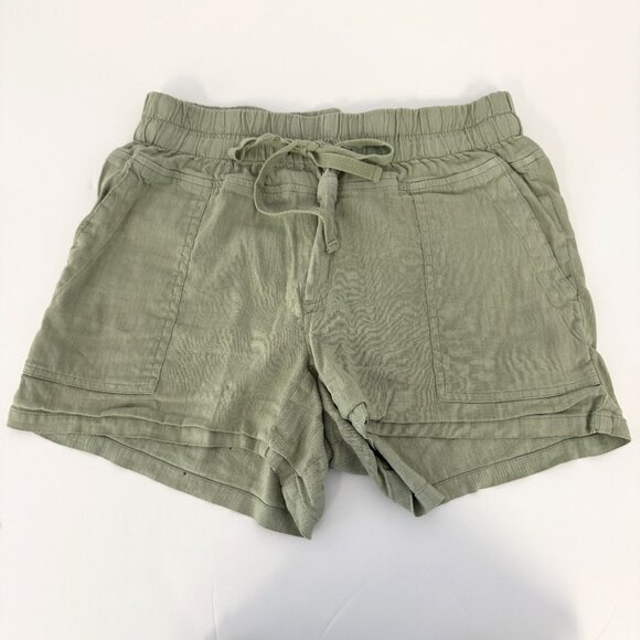 Kut from the Kloth Light Olive Green Christina Smocked Band Linen Shorts - Picture 3 of 6